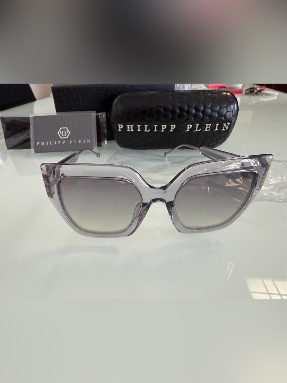 Philipp Plein Translucent Gray Cat-Eye Sunglasses
